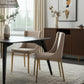 Set of Two Beige and Antiqued Brass Upholstered Fabric Wing Back Dining Side Chairs