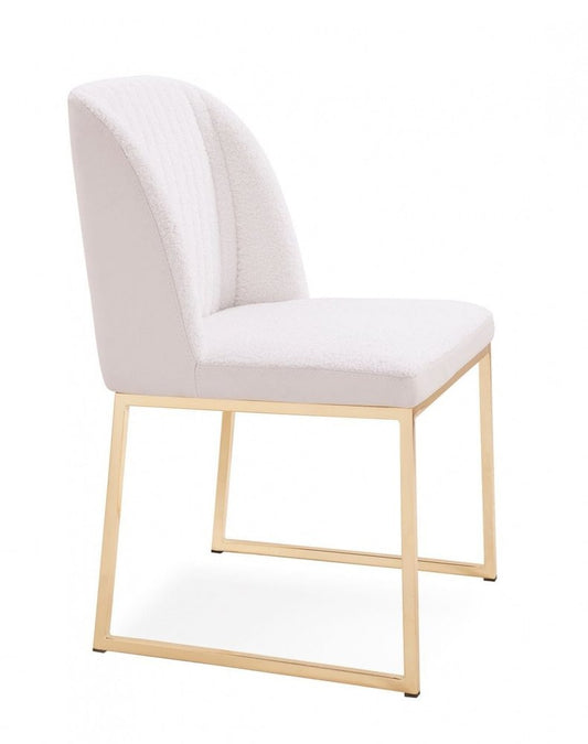 Set of Two White and Gold Upholstered Fabric Wing Back Dining Side Chairs
