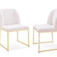 Set of Two White and Gold Upholstered Fabric Wing Back Dining Side Chairs