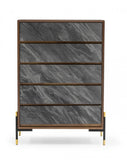 63" Walnut And Grey Faux Marble Wood Six Drawer Double Dresser