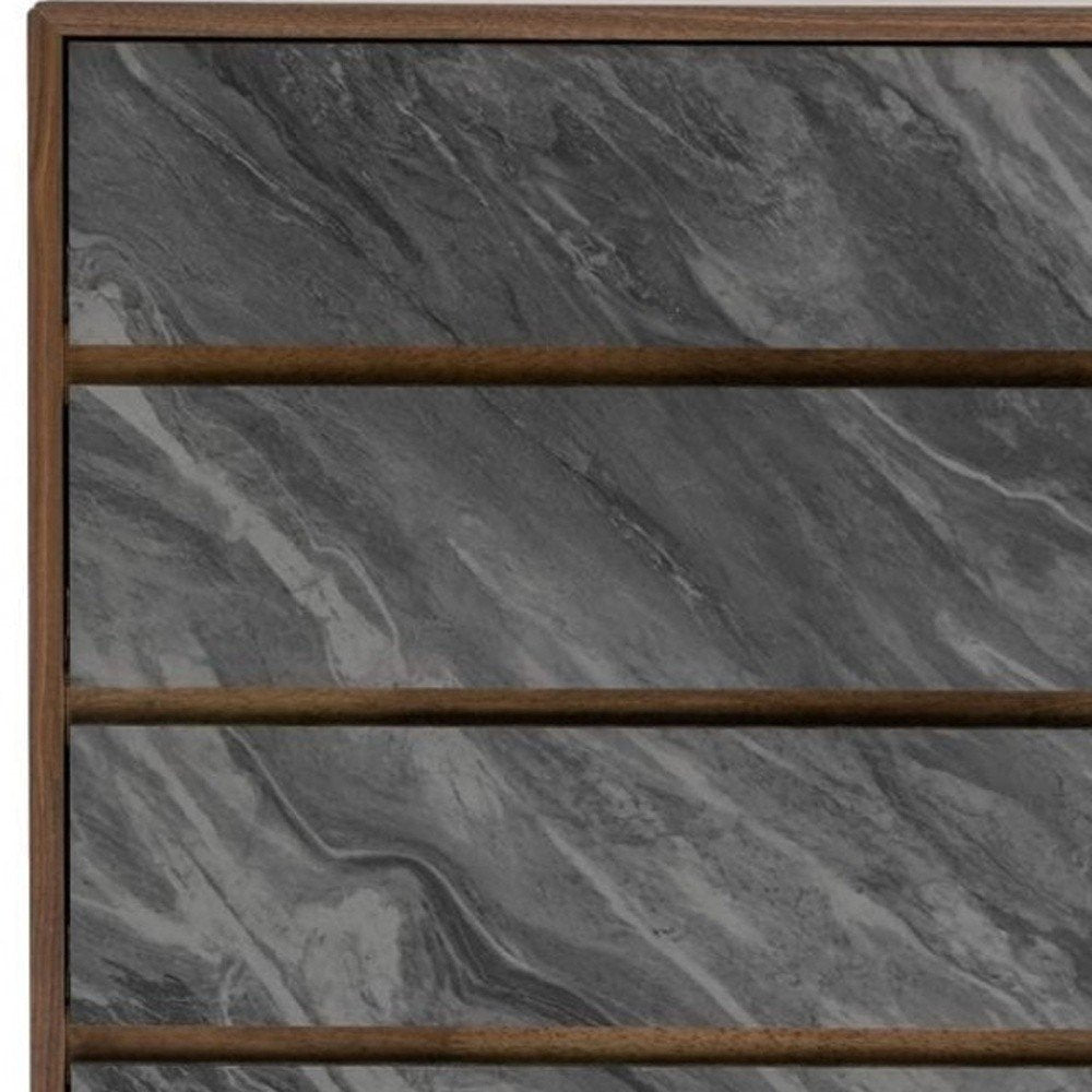 63" Walnut And Grey Faux Marble Wood Six Drawer Double Dresser