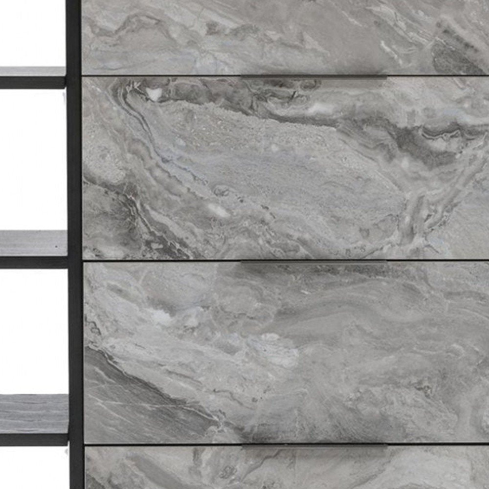 63" Grey Faux Marble and Black Wood Six Drawer Double Dresser