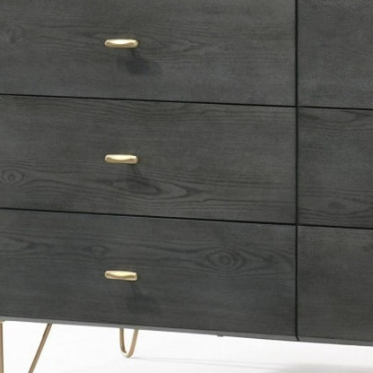 51" Gray Wood Six Drawer Double Dresser