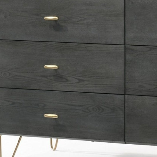 51" Gray Wood Six Drawer Double Dresser