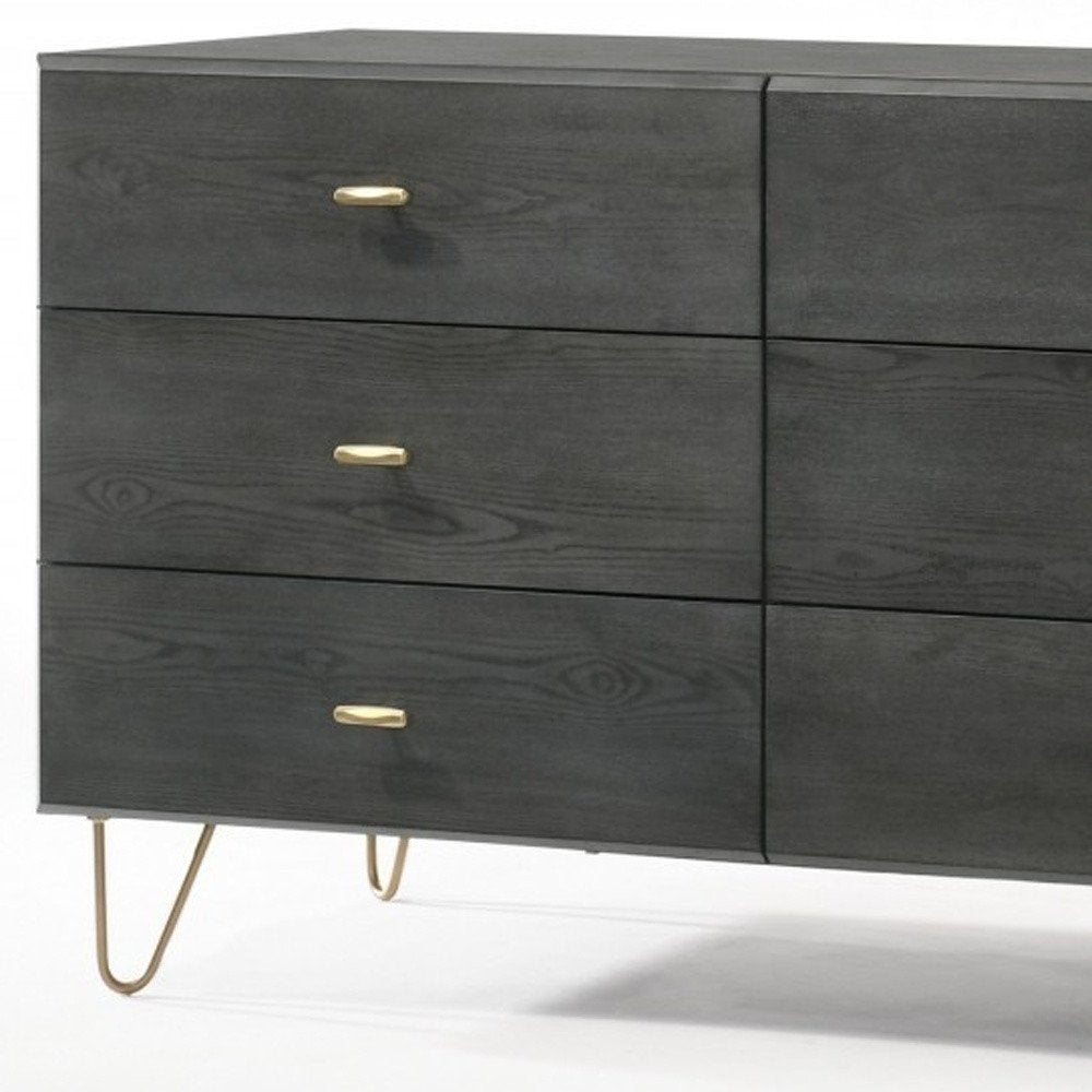 51" Gray Wood Six Drawer Double Dresser