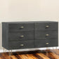 51" Grey Manufactured Wood Six Drawer Double Dresser