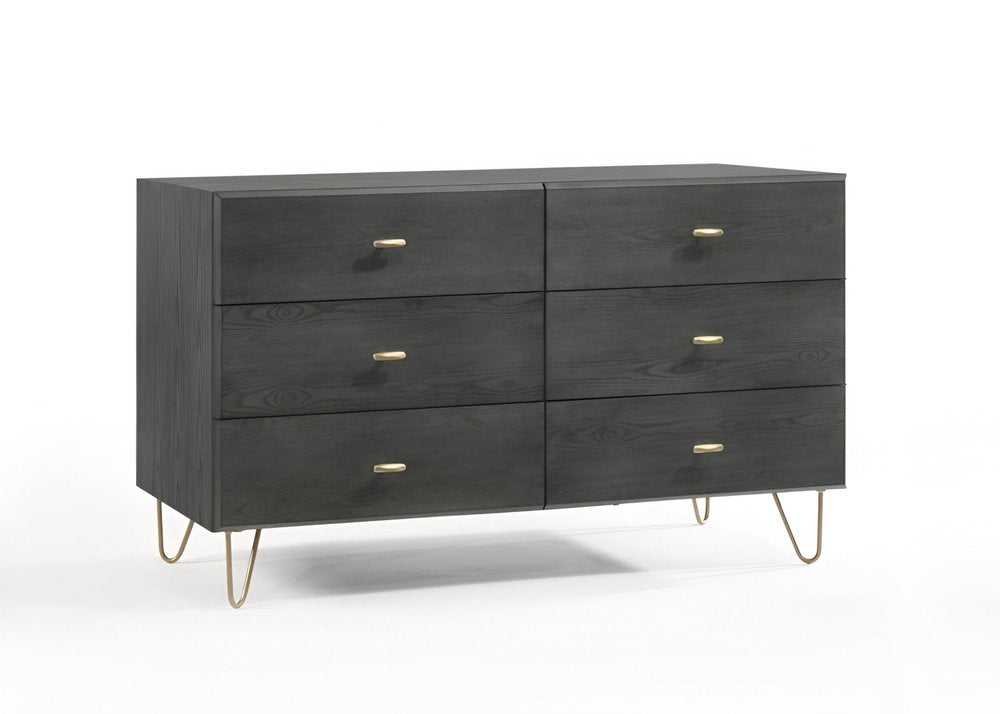 51" Gray Wood Six Drawer Double Dresser