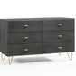 51" Gray Wood Six Drawer Double Dresser