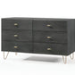 51" Gray Wood Six Drawer Double Dresser