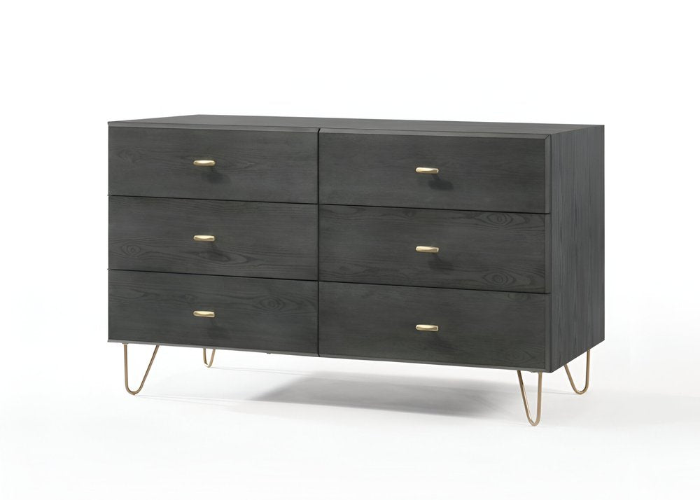 51" Gray Wood Six Drawer Double Dresser
