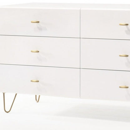 51" White Wood Six Drawer Double Dresser