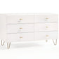 51" White Wood Six Drawer Double Dresser