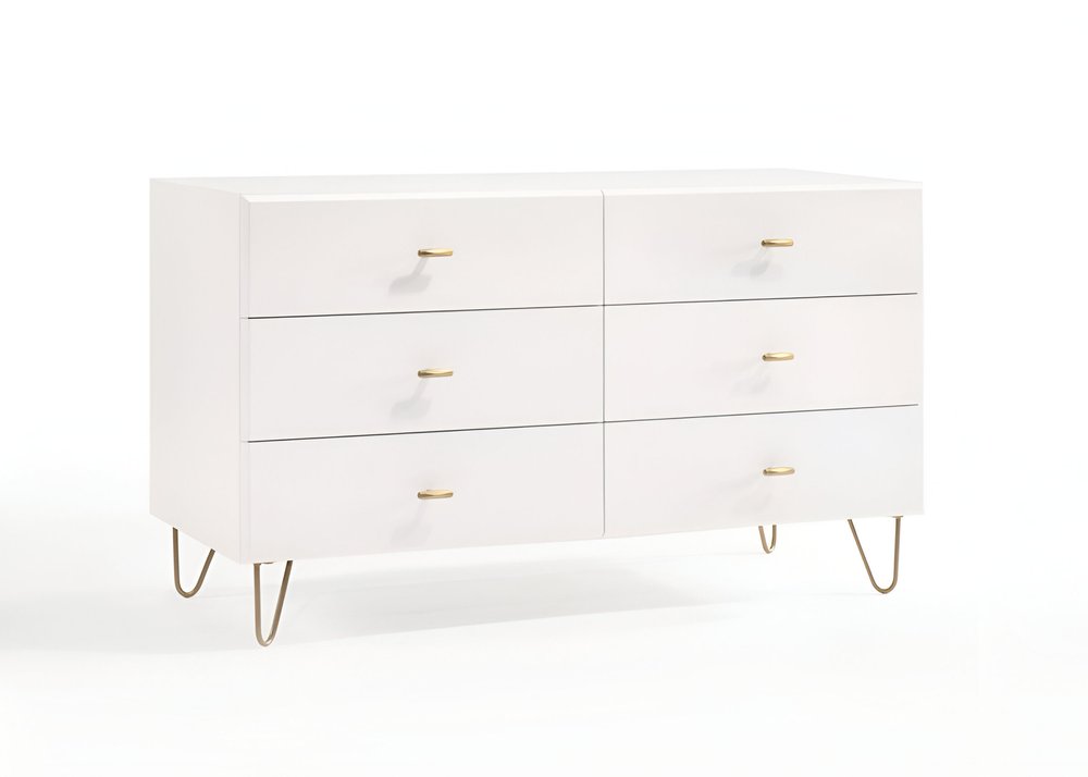 51" White Wood Six Drawer Double Dresser