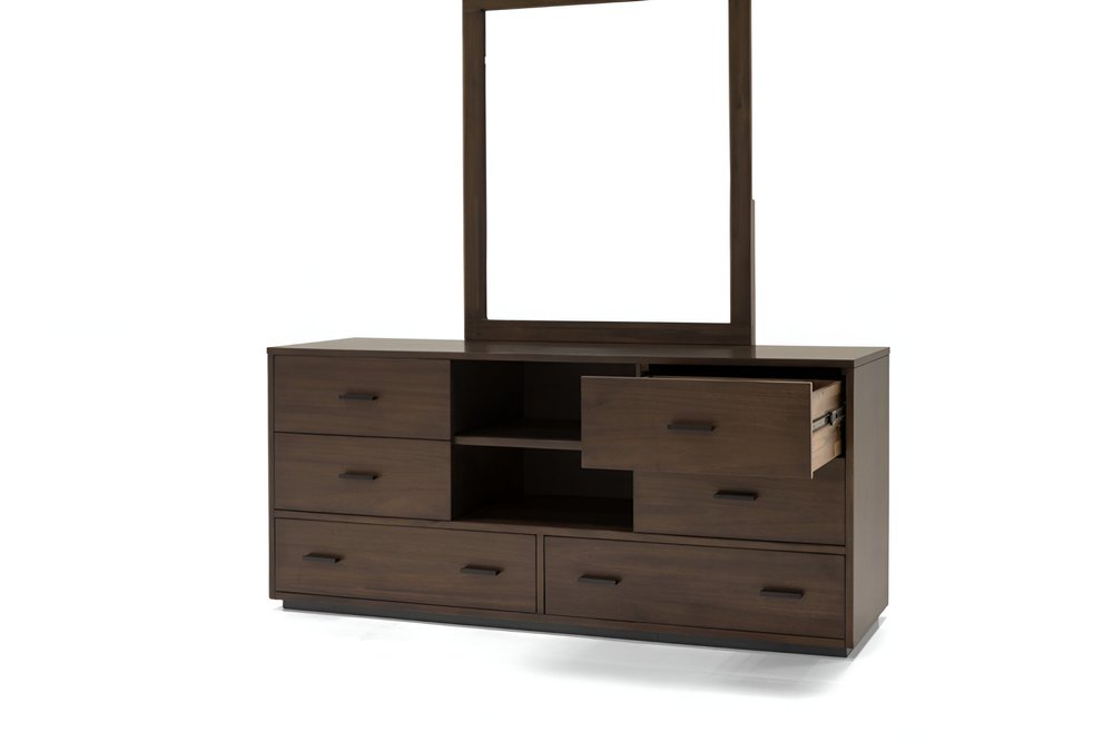 63" Dark Brown Wood Six Drawer Double Dresser