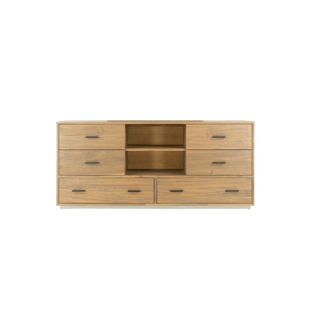 63" Walnut Six Drawer Combo Dresser