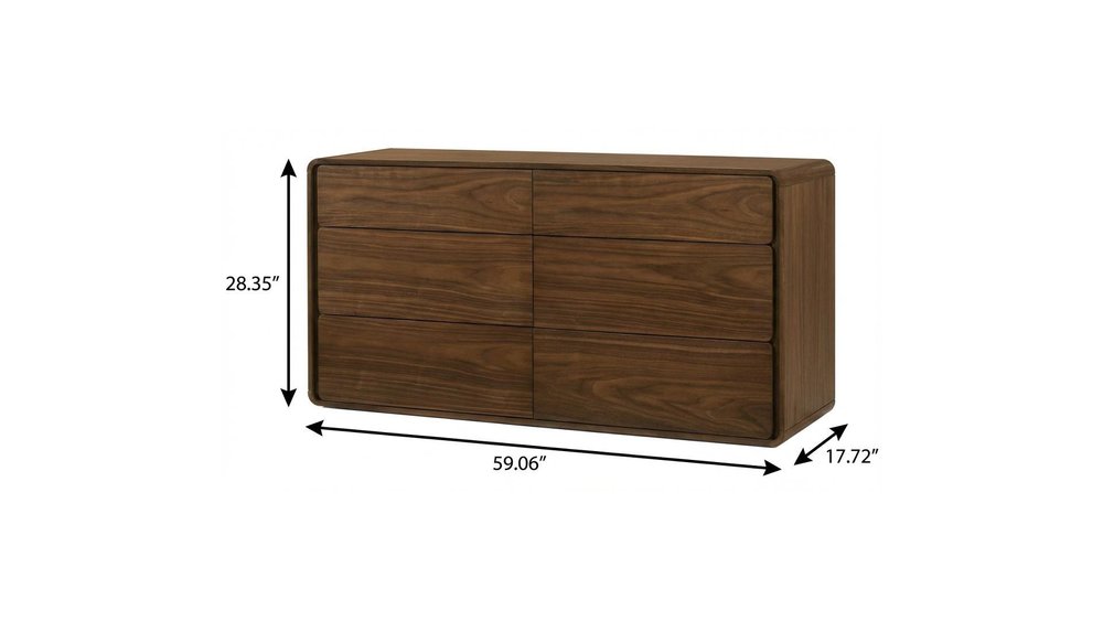 35" Walnut Solid Wood Five Drawer Chest