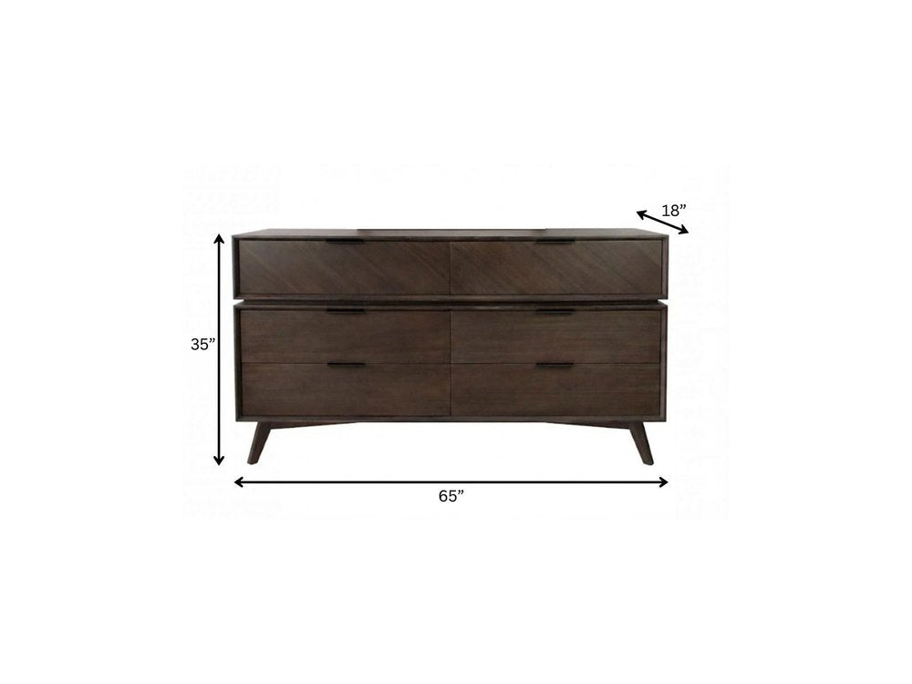 65" Acacia Solid Wood Six Drawer Double Dresser