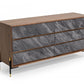 63" Walnut And Grey Faux Marble Wood Six Drawer Double Dresser
