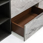 63" Grey Faux Marble and Black Wood Six Drawer Double Dresser