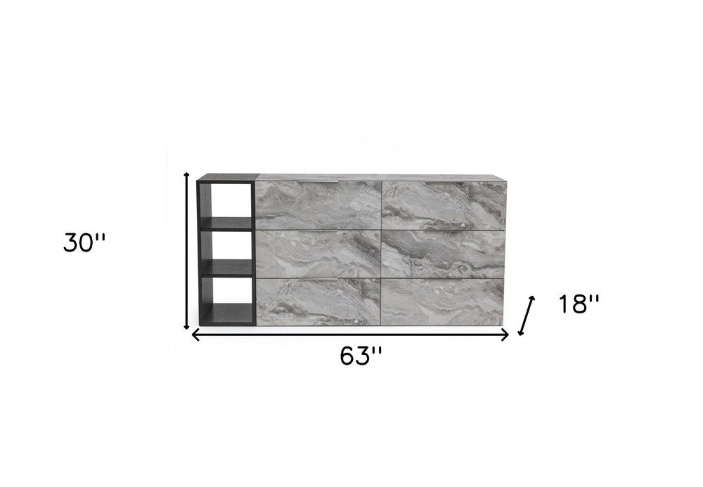 35" Grey Manufactured Wood Five Drawer Chest