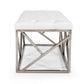 48" White and Silver Tufted Faux Leather Upholstered Bench