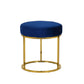 16" Blue Velvet And Gold Round Footstool Ottoman
