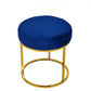 16" Blue Velvet And Gold Round Footstool Ottoman