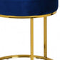 16" Blue Velvet And Gold Round Footstool Ottoman