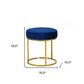 16" Blue Velvet And Gold Round Footstool Ottoman