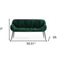 56" Green and Black Velvet Upholstered Dining Bench