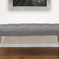 47" Gray and Antiqued Brass Tufted Linen Blend Upholstered Dining Bench