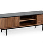 63" Walnut And Gray Wood Open And Enclosed Storage TV Stand