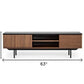 63" Walnut And Gray Wood Open And Enclosed Storage TV Stand