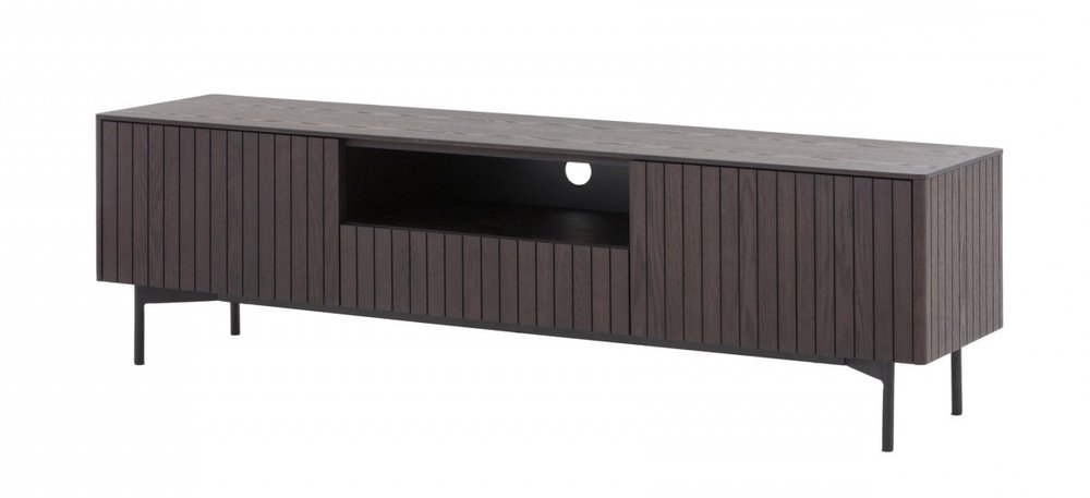 63" Dark Brown And Black Wood And Metal Open and Enclosed Storage TV Stand