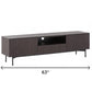 63" Dark Brown And Black Wood And Metal Open and Enclosed Storage TV Stand
