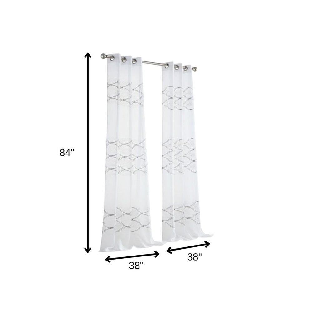Set of Two 84"  White Wave Embroidered Window Panels