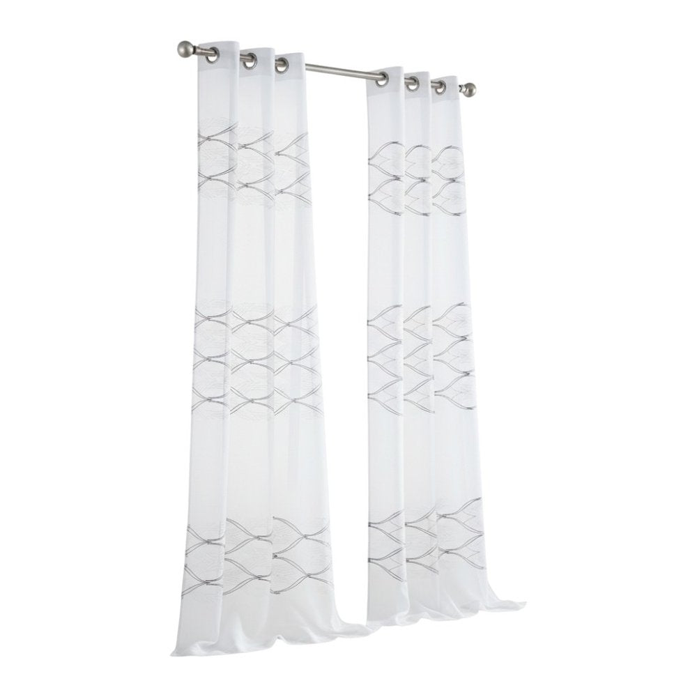 Set of Two 84"  White Wave Embroidered Window Panels