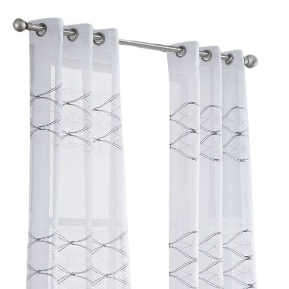 Set of Two 96"  White Wave Embroidered Window Panels