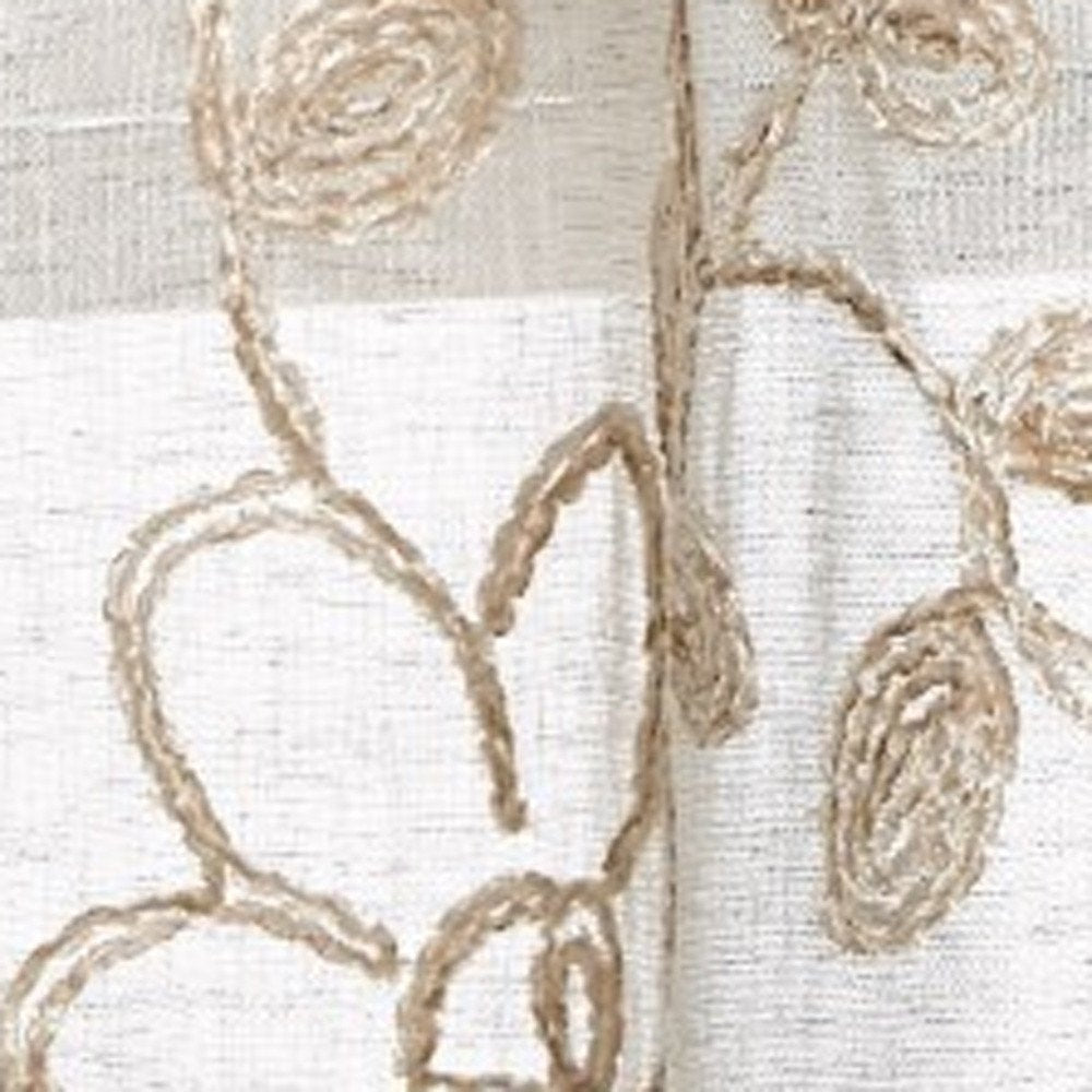 Set of Two 84"  Tan Floral Embroidered Window Panels