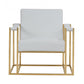 31" White And Gold Faux Leather Lounge Chair