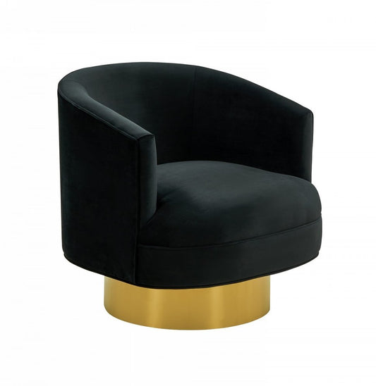 31" Black And Gold Velvet Barrel Chair