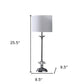 26" Silver Metal And Faux Crystal Table Lamp With White Cylinder Shade