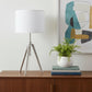 34" Silver Metal Adjustable Tripod Table Lamp With White Round Shade