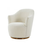 29" White And Gold Upholstered Swivel Barrel Chair