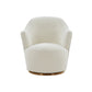 29" White And Gold Upholstered Swivel Barrel Chair