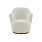 29" White And Gold Upholstered Swivel Barrel Chair
