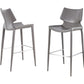 Set of Two 30" Gray Faux Leather And Steel Low Back Bar Height Bar Chairs