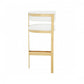31" White And Gold Faux Leather And Stainless Steel Low Back Bar Height Bar Chair