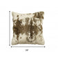 18" X 18" Brown And White Rabbit Zippered Natural Fur Animal Print Throw Pillow