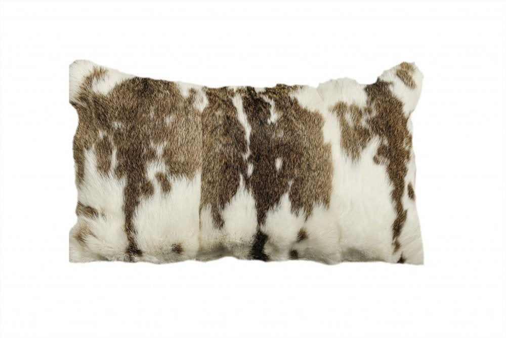 12" X 20" Brown and White Throw Pillow